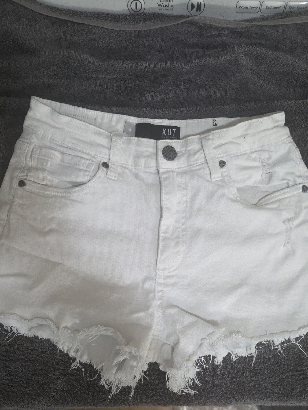 Kut from the Kloth White Distressed Frayed Hem Denim Shorts